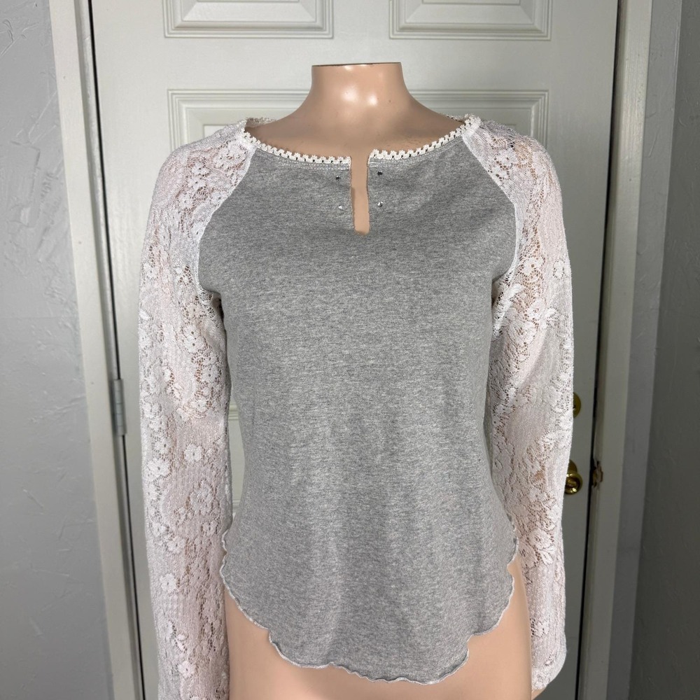 Vintage y2K XOXO Jeans Shirt Large Bell Sleeve Lace Baby Ringer Tee USA A19